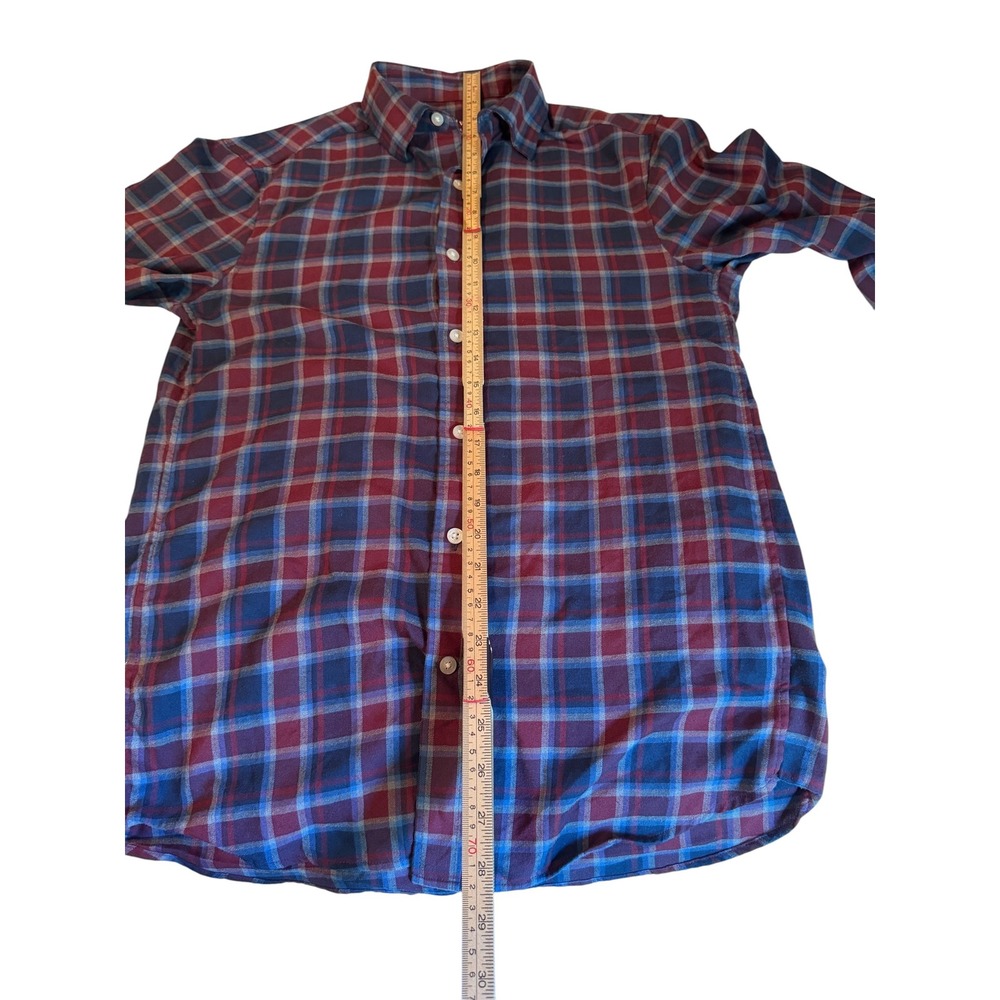Vineyard Vines Tech Twill Plaid Shirt Mens XS Burgundy Blue Hidden Collar Button - Picture 4 of 8